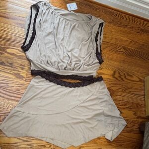 FREE PEOPLE Women's Tan Set with Lace Trim